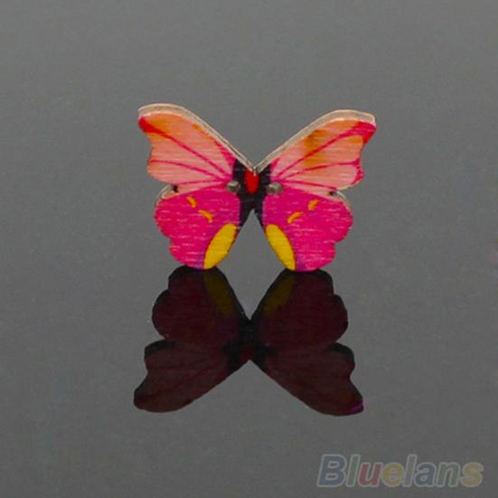 50pcs 2 Holes Mixed Color Butterfly Wooden Buttons Sewing Scrapbooking DIY