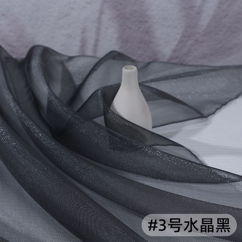 Thin Crystal Organza Fabric Per Meter for Summer Dress Stage Costume Scene Decoration Diy Sewing Soft Smooth Shiny Cloth Black