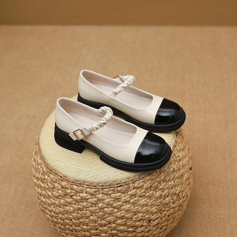 

Q1-5 French Mary Jane shoes thick heel women s shoes new light mouth word with college style color matching thick sole medium heel single shoes 35