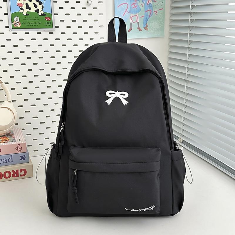 Schoolbag Japanese Ins Small Fresh Student Schoolbag Female Cute Embroidered Bow Backpack Solid Color Versatile Travel Backpack