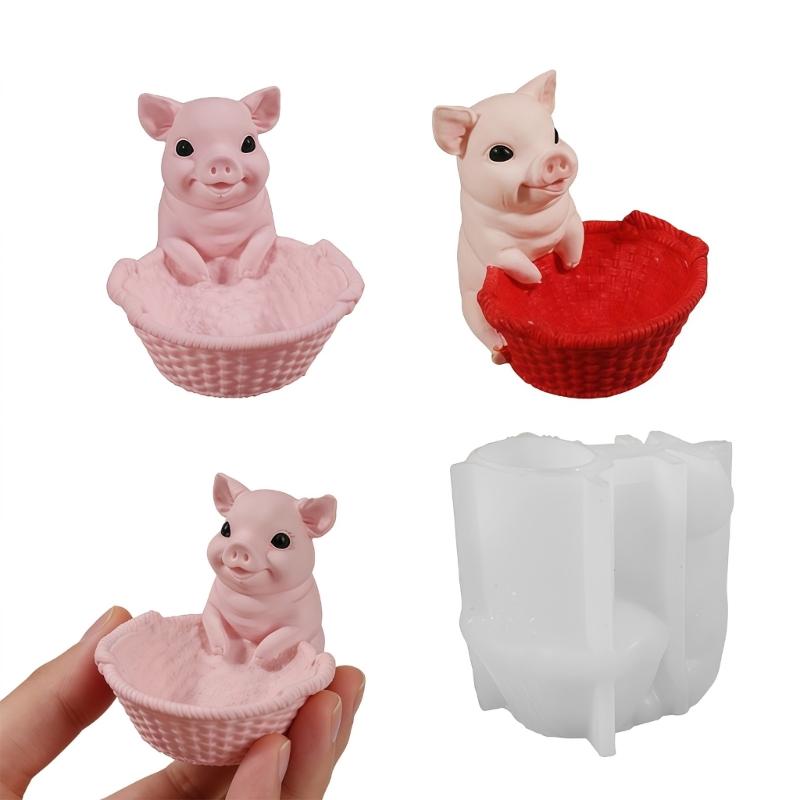Pig Basket Silicone Flowerpot Mold for Resin Concrete Crafts Decorative Planter Candle Cups and Gift Container Making
