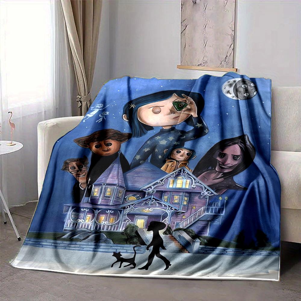 1Pc Moonlit Mansion Flannel Blanket, Soft And Comfortable, Casual Warm, Camping Travel, Christmas, Halloween Xmas Gift L1205