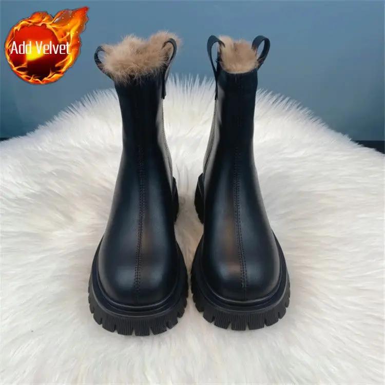 Chunky Ladies Shoes Platform Elegant With Medium Heels Anti Slip Women's Snow Boots Skid Winter 2024 Novelty Hot Protective Boot