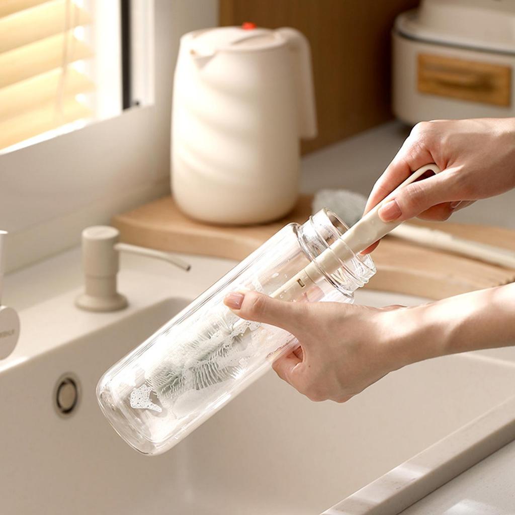 Foldable 360 Degree Comprehensive Cleaning Silicone Brush with Long Handle Design Reusable for Bottles and Cups