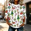 Women's Casual 3/4 Sleeve Hooded Christmas Print Top Festive Pullover T-Shirt for Holiday Outfits