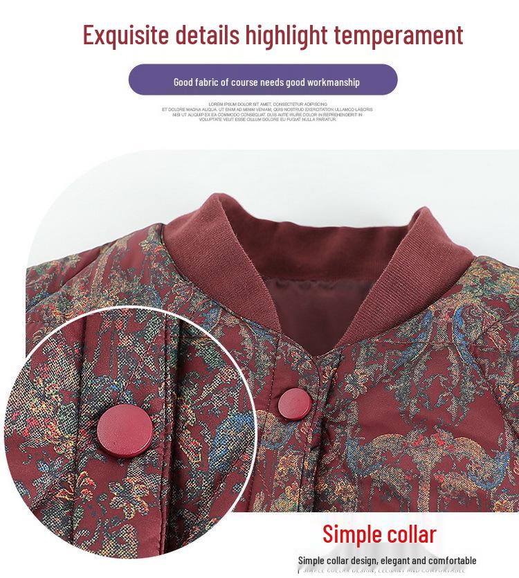Women's Lightweight Warm Padded Jacket - Ideal for Middle-Aged and Elderly - Close-Fitting Inner Lining for Mothers and Grandmas