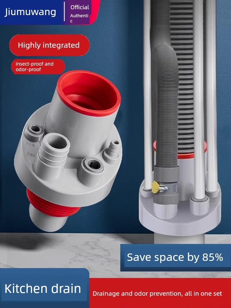 Kitchen Drain Pipe Three-Way Connector, Sink Five-Way Connector, Water Purifier Drainage Pipe, Anti-Odor Diverter