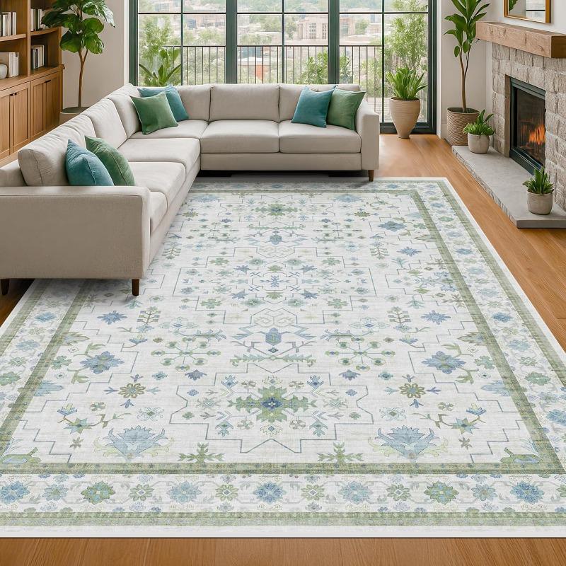 Retro Bohemian Living Room Carpet Foldable Machine Washable Sofa Coffee Table Non-slip Floor Mat Home Bedroom Bedside Soft Rug