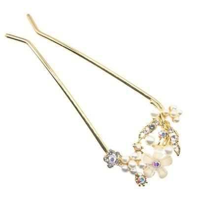 MiaoMiao Haar Kanzashi Haarschmuck für und Perle Metallisch Antikes Blumendesign mit Zirkonia und Goldschmuck, U-förmig Kimono, Yukata, Tomesode,