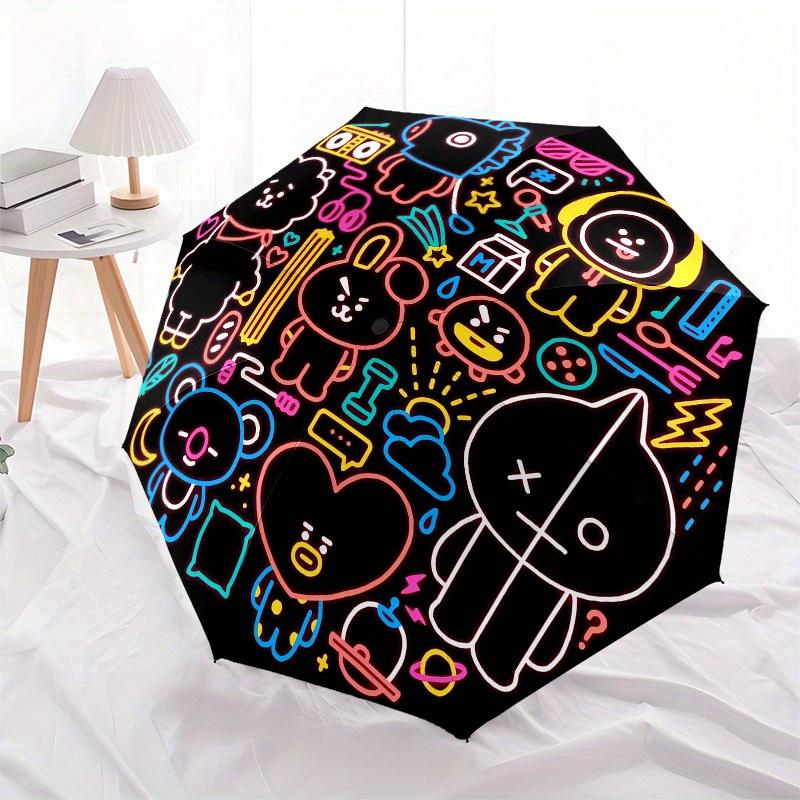1pc BT21 Neon Lights Umbrella with Plastic Handle,Suitable for All Seasons Home Travel Outdoor UmbrellaM1115
