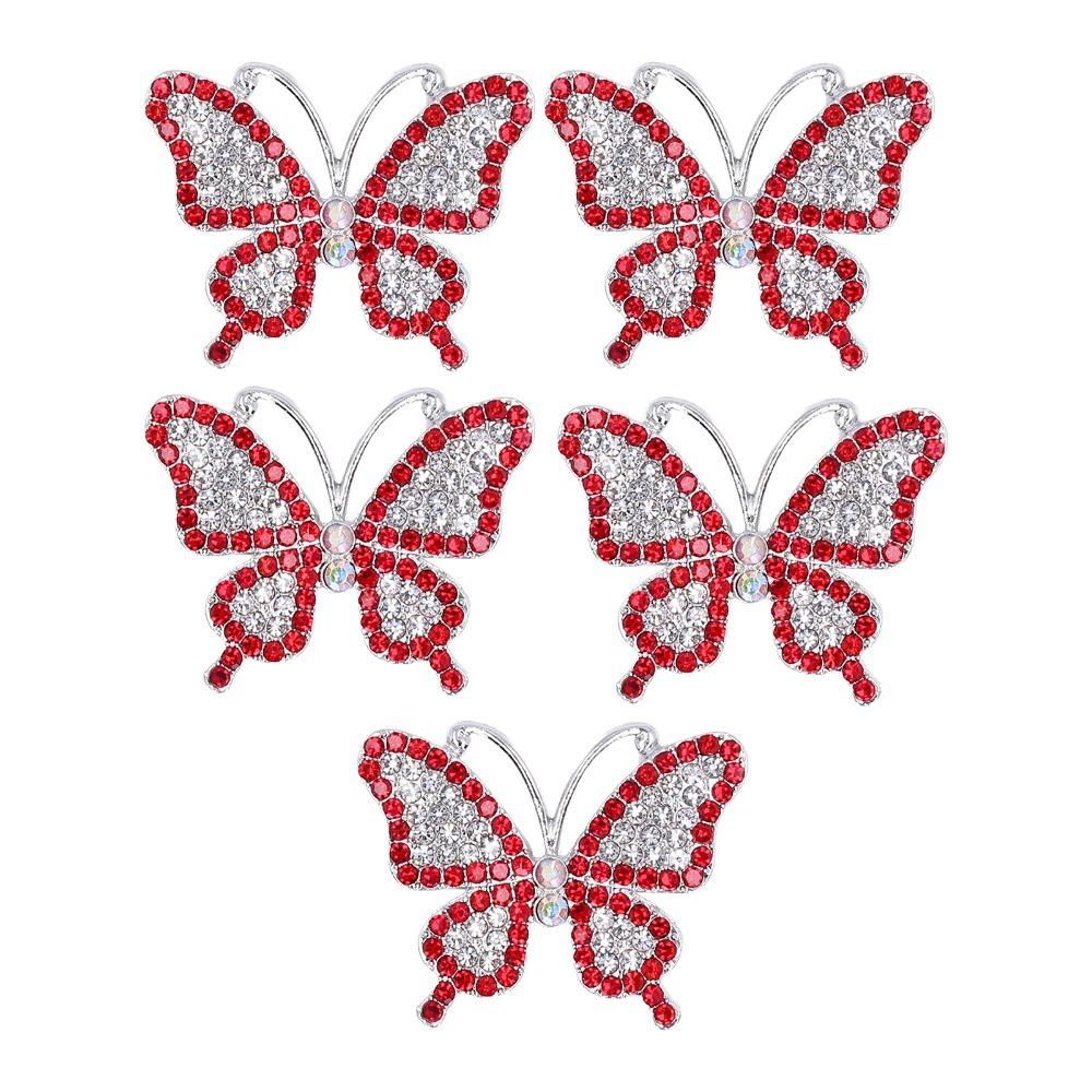 5pcs Fine Workmanship DIY Brooch Cute Appearance Lightweight Rhinestone Brooch Colorful Rhinestone Butterfly Brooch красный