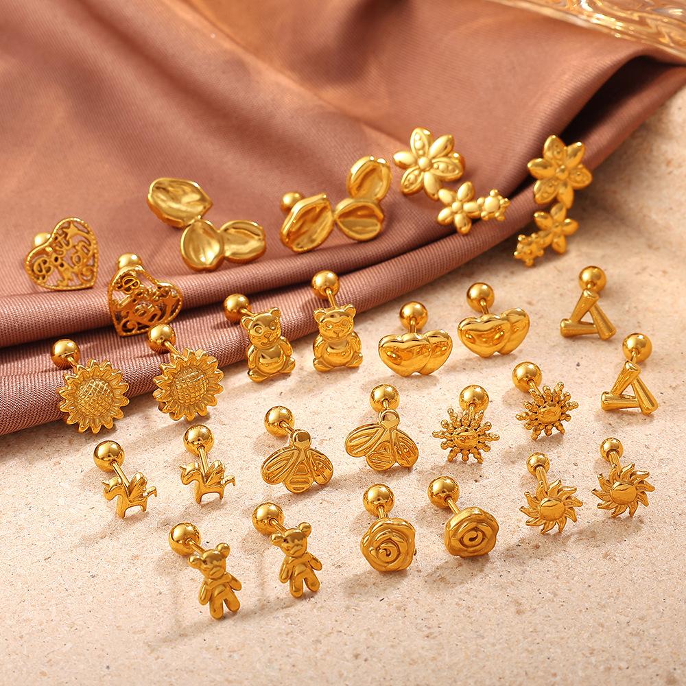 Stylish cute exquisite wind irregular shape stud earrings stainless steel gold plated variety earrings women