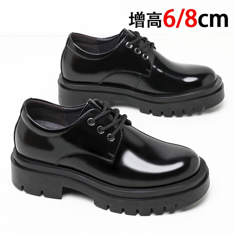 Height-increasing platform leather shoes men's 8cm autumn new business dress shoes real cowhide glossy invisible inner height-increasing wedding shoes