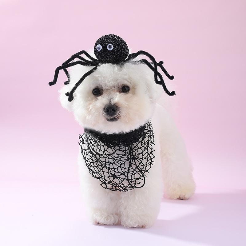 Halloween Pet Headband Drool Towel Spider Headband Ghost Festival Dog Headwear Cosplay Dog Decorations Holiday Accessories