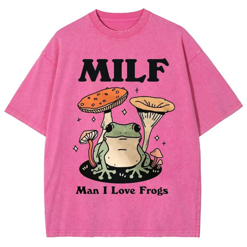 

Футболки мужские и женские с принтом лягушки и гриба, унисекс, джинсовая ткань, большой размер, короткий рукав, винтажный топ, потертый L