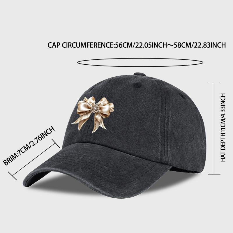 Satin Bow Print Washed Baseball Cap Adjustable Unisex Vintage Coquette Sun Hat