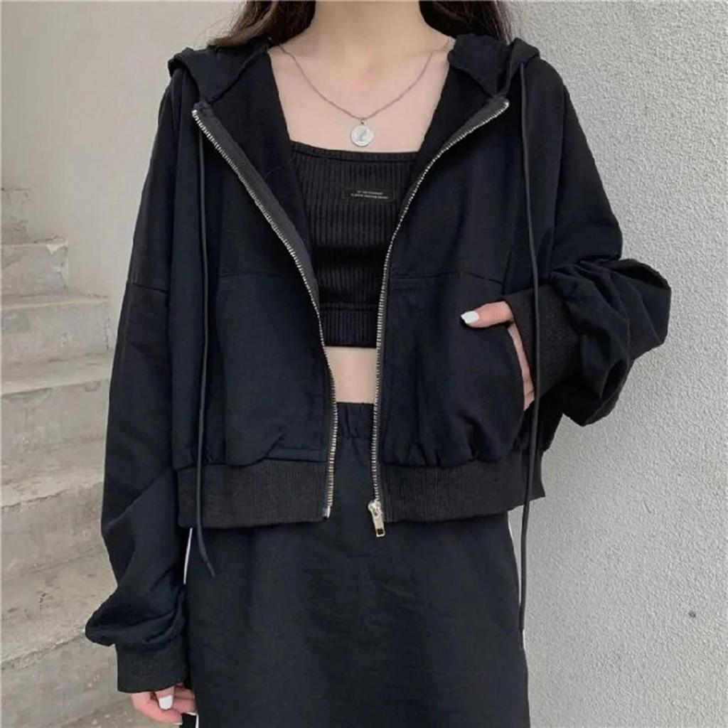 Women Casual Short Zipper Cardigan Hooded Jacket Sweatshirt Women's Solid Color Thin Long Sleeve