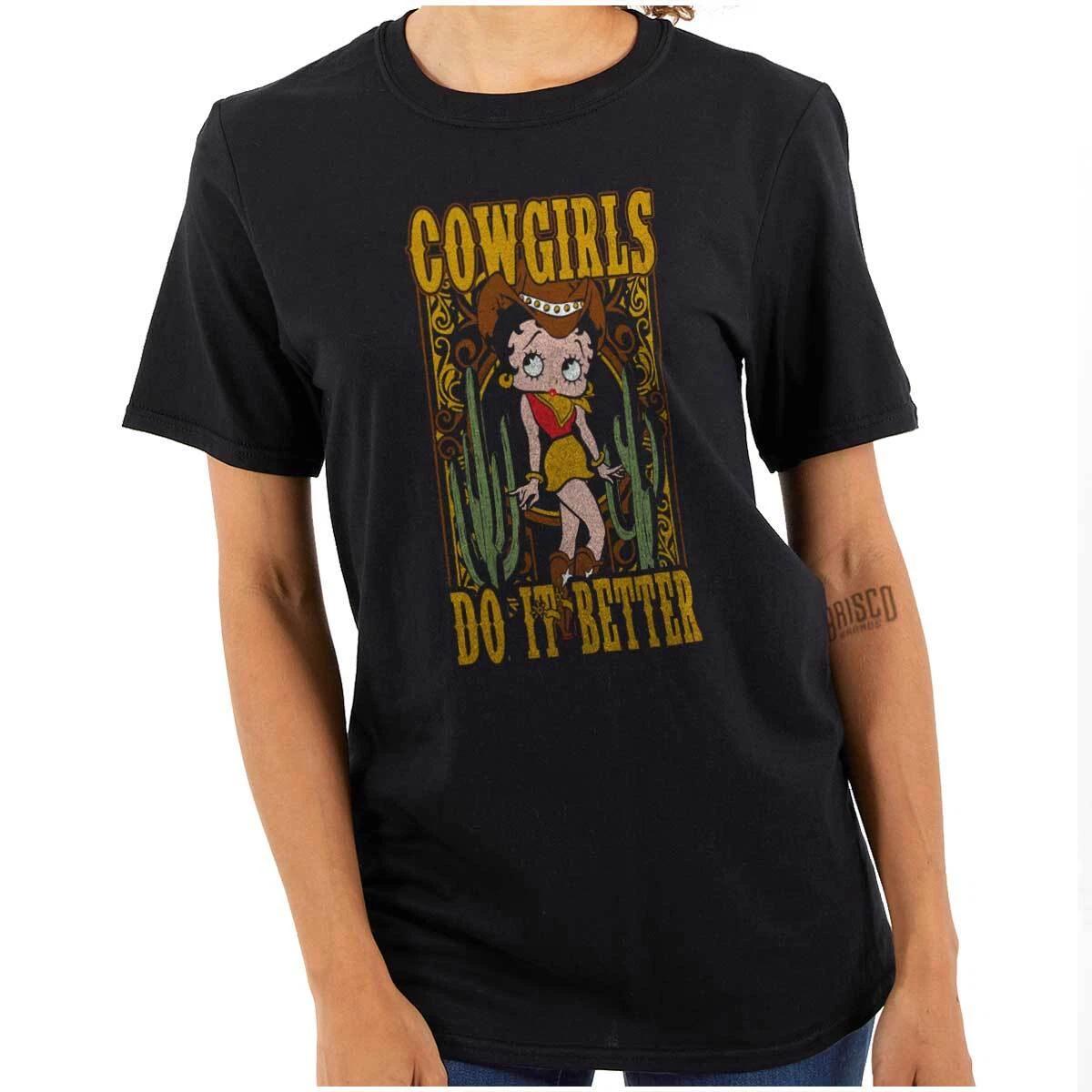 Betty Boop Cartoon Cowgirls Do It Better Womens Graphic Crewneck T Shirt Tee S