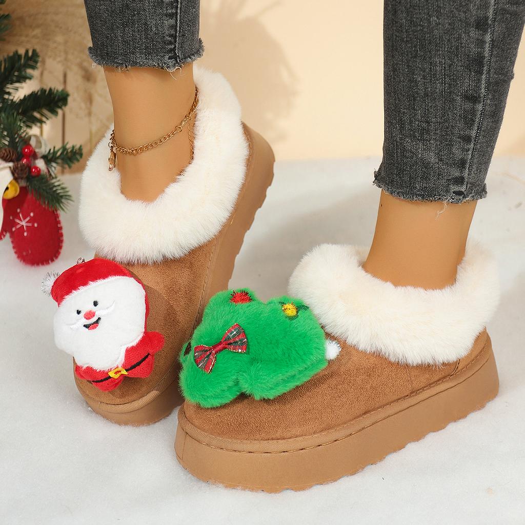 Fashion Cartoon Santa Claus Fluffy Fur Cute Snow Boots Women 2025 Winter Thick Bottom Furry Ankle Boots Girl's Christmas Plush Shoes