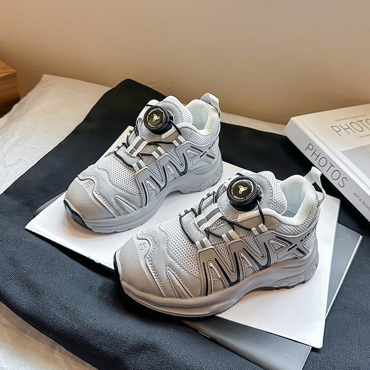 

Boys shoes 2025 spring and autumn new girls dad shoes older children s mesh shoes rotating button breathable children s sports shoes 37 светло-серый