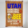 Vintage Utah Basketball & BEE Beer Tin Sign Rustic Distressed Metal Plaque for Man Cave Bar Home Decor Sports & Beer Themed Wall