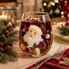 Weihnachts-Trinkglas Kreative Transparente Tasse mit Weihnachtsmann-Muster, 3D-geprägte Ästhetische Teetassen, Heim-Feiertagsdekoration mit Baum Kranz Socken