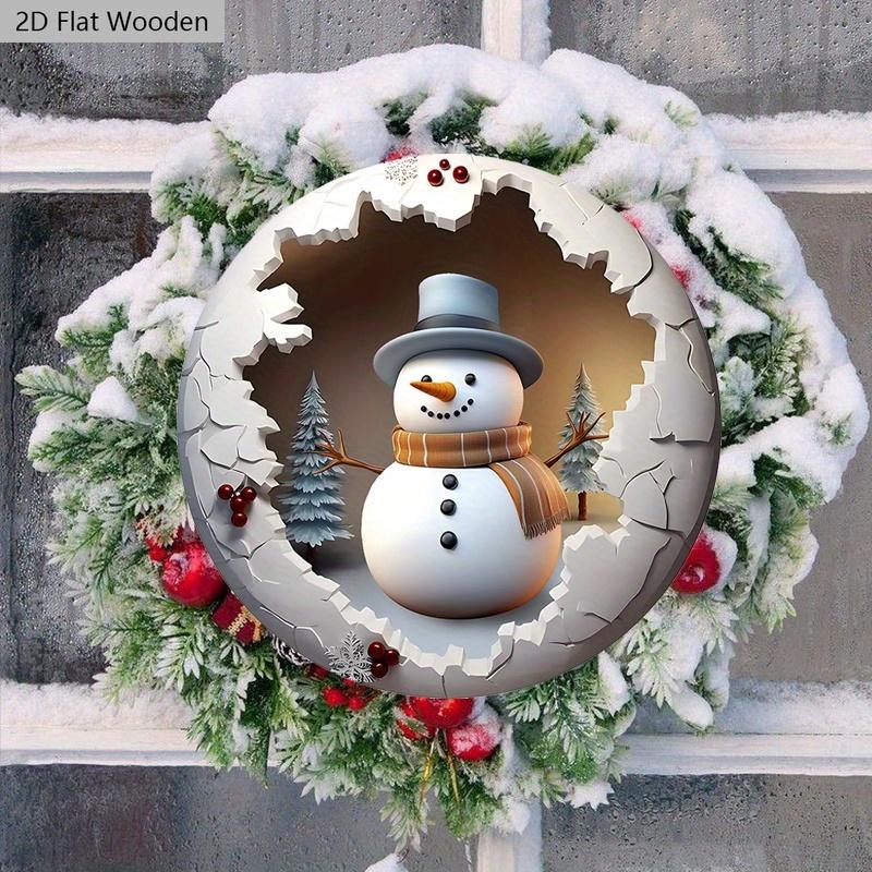 Christmas Wooden Sign with Snowman Pattern - Navidad Round Sign for Front Door, Wall Hanging Decor - Ideal Christmas Decoration