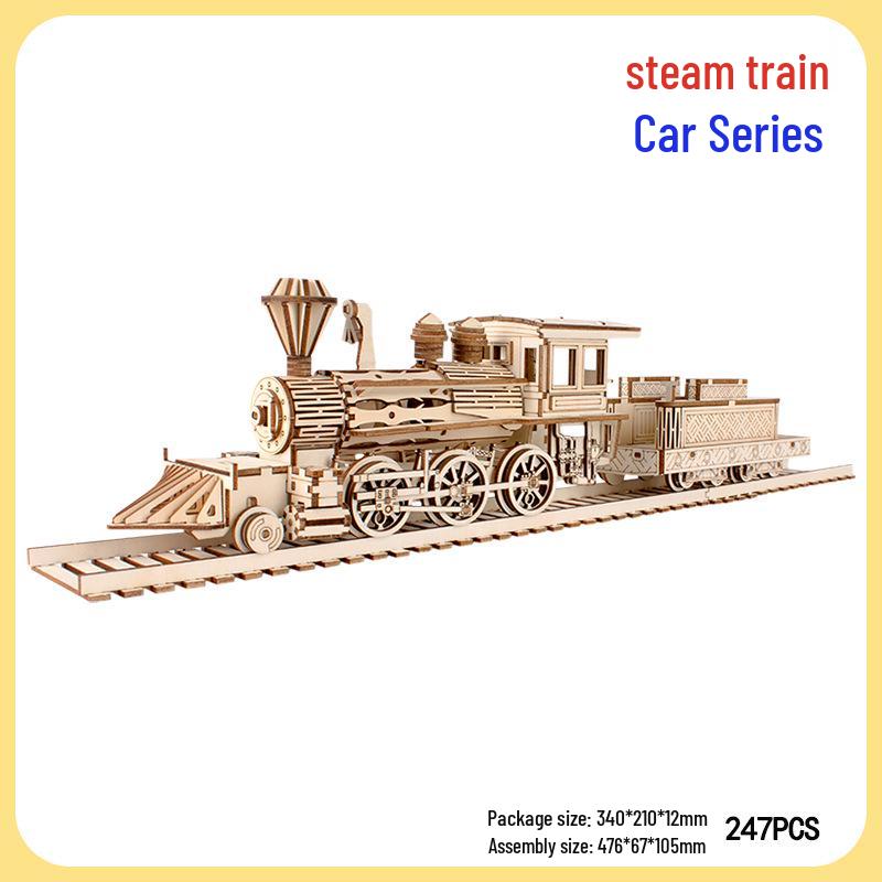 3D Wooden Steam Locomotive Puzzle Toy - DIY Handmade Model for Children