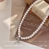 Light luxury bow pearl necklace women's niche simple design collarbone chain temperament versatile high-end jewelry