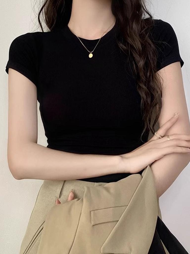 Women's Short-Sleeve Slim-Fit Cropped T-Shirt For Spring And Summer