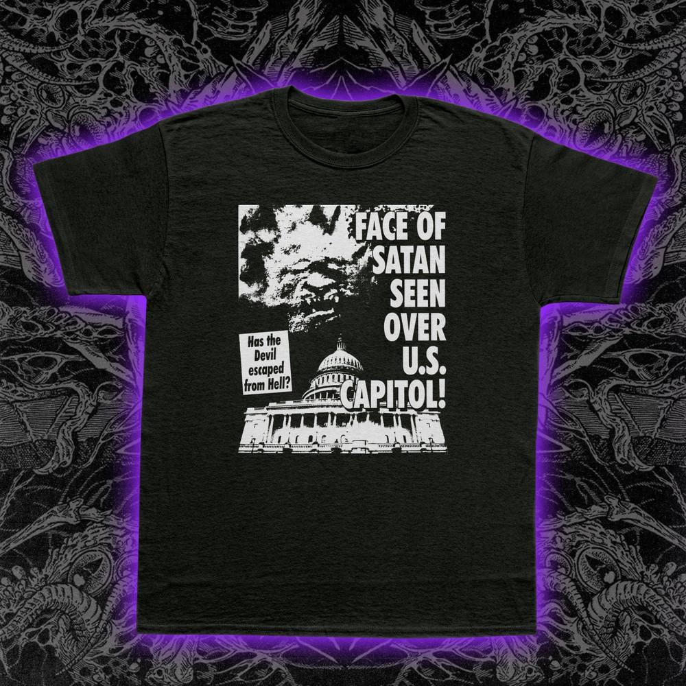 Face of Satan Seen Over US Capitol T-Shirt Tabloid Political Satire Conspiracy