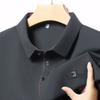 New Men'S Business Casual Long Sleeved Shirt With Badge Solid Color Polo Shirt Fashionable Breathable Comfortable Versatile Top