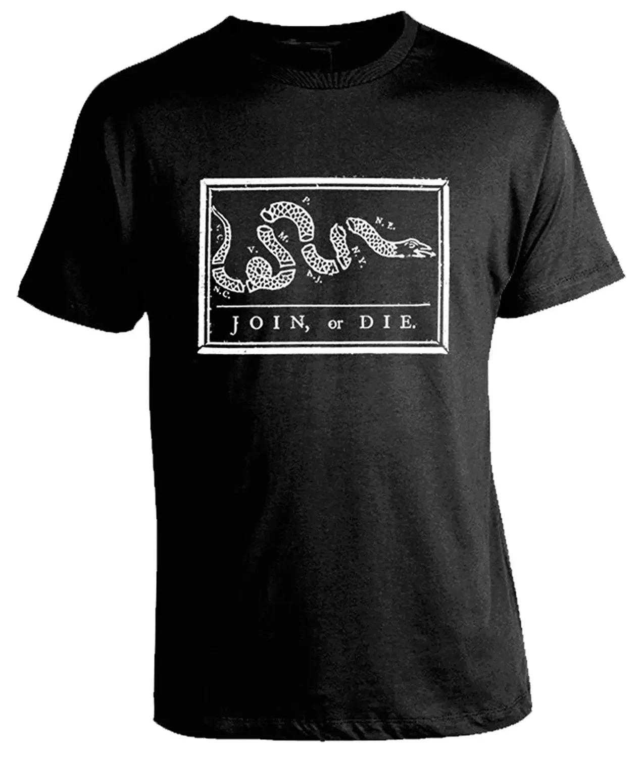 

Join or Die. Classic Snake Caricature Graphic T-Shirt 100% Cotton O-Neck Summer Short Sleeve Casual Mens T-shirt Size S-3XL S