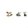 Rustic Wooden Rocking Horse And Panda Figurine Set Decor Sculpture Ornament for Countertop Cabinet