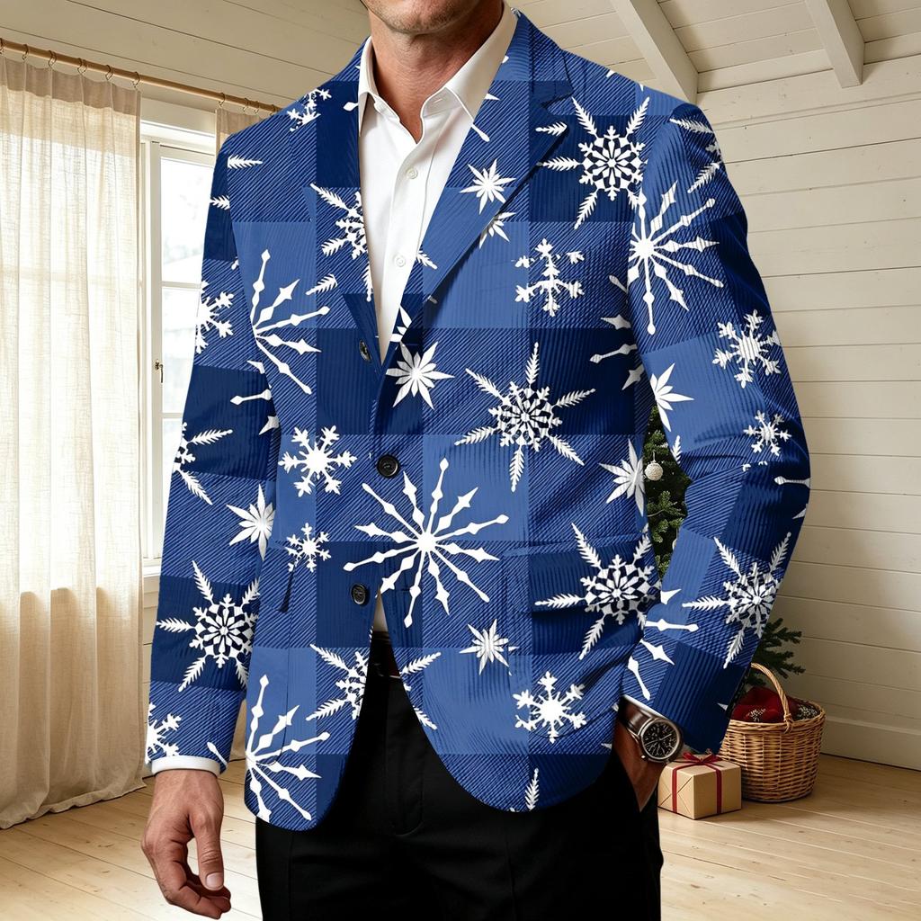 Men's Corduroy with Christmas Print Business Casual Suit Jacket for Holiday Party