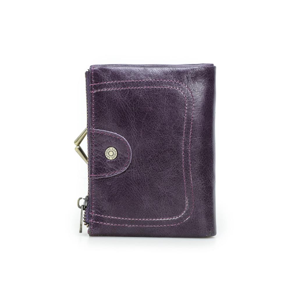 CONTACTS Cartera de Cuero Genuino para Mujer con Cierre de Beso Billetera Pequeña de Metal para Monedas Cierre de Broche y Cremallera Bolsillo para Monedas Portatarjetas de Crédito RFID Mini Cartera