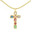 European and American Style Hip-hop Micro Inlaid Color Zirconium Cross Necklace for Women's Fashion Trend Electroplated Collarbone Chain Jewelry