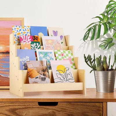 Greeting Card Display Stand High Stability Easy To Install Multipurpose 4-Tiered Wooden Organizer Rack Photos Brochure Holder
