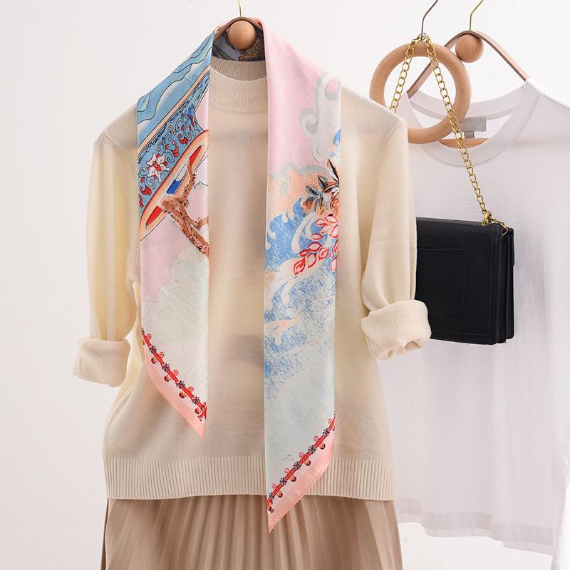 1116 new pastoral silk scarf spring and summer versatile temperament scarf shawl dual-purpose French simple simulation silk square scarf