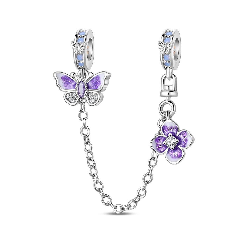 S925 Silver Butterfly Cat Bear Charm Safety Chain Bracelet Elegant Jewelry Gift for Women