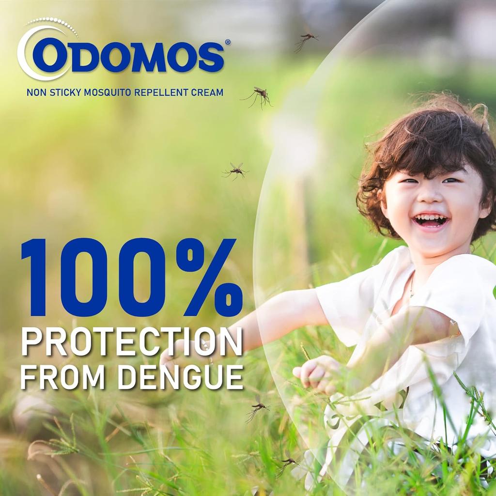 Odomos Non-Sticky Mosquito Repellent Cream with Vitamin E and Almond Oil, 100g