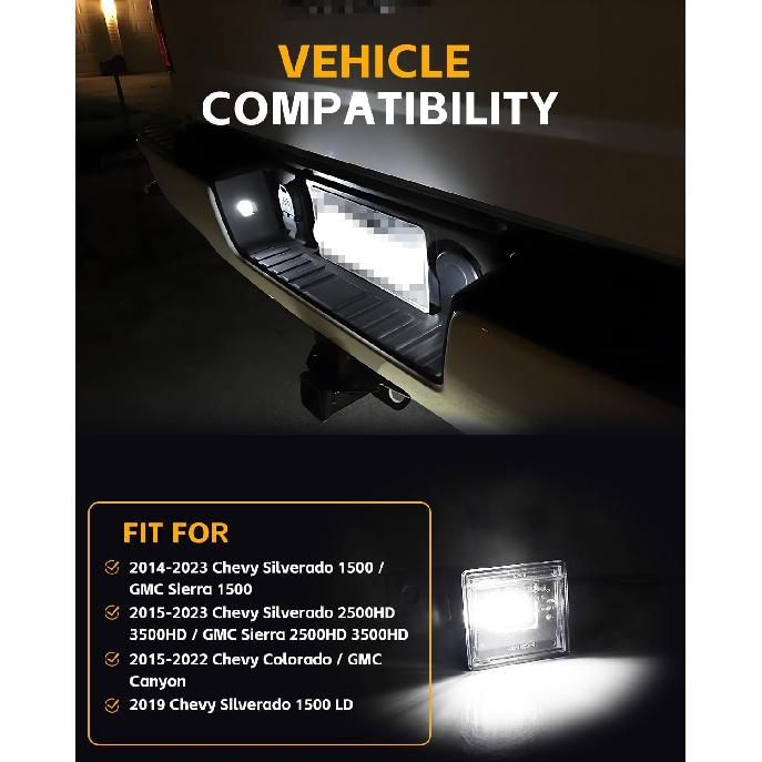 LED License Plate Lights for 2014- Chevy Silverado GMC Sierra 1500 2500HD 3500HD Pickup Truck, Led Rear Tag Lamp for 2015- Colorado,2015- GMC Canyon,