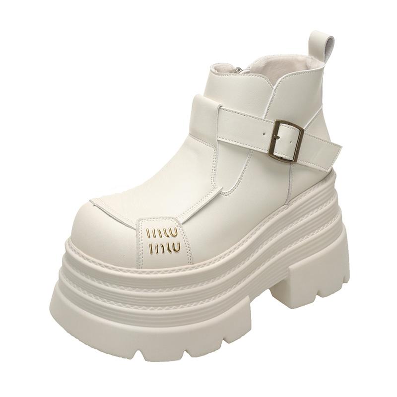 10CM Nya Vinter Kvinnor Varma Snöstövlar Utomhus Plysch Ankelstövlar Halkfria Grova Lädersneakers Slip-On Korta Pälsstövlar Kvinna