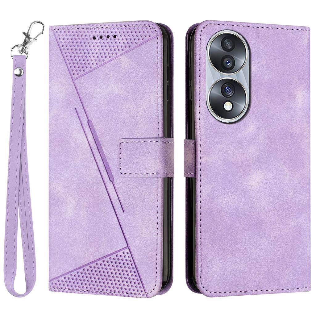 Protective Shell for Honor 70 5G Triangle Imprint Leather Stand Wallet Mobile Phone Cover with Strap