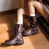 Fashion Autumn Winter Platform Warm Leather Round Toe Mid Calf Shoes Woman Y2k 2025 New Designer Luxury In Pu Half High Boots for Women