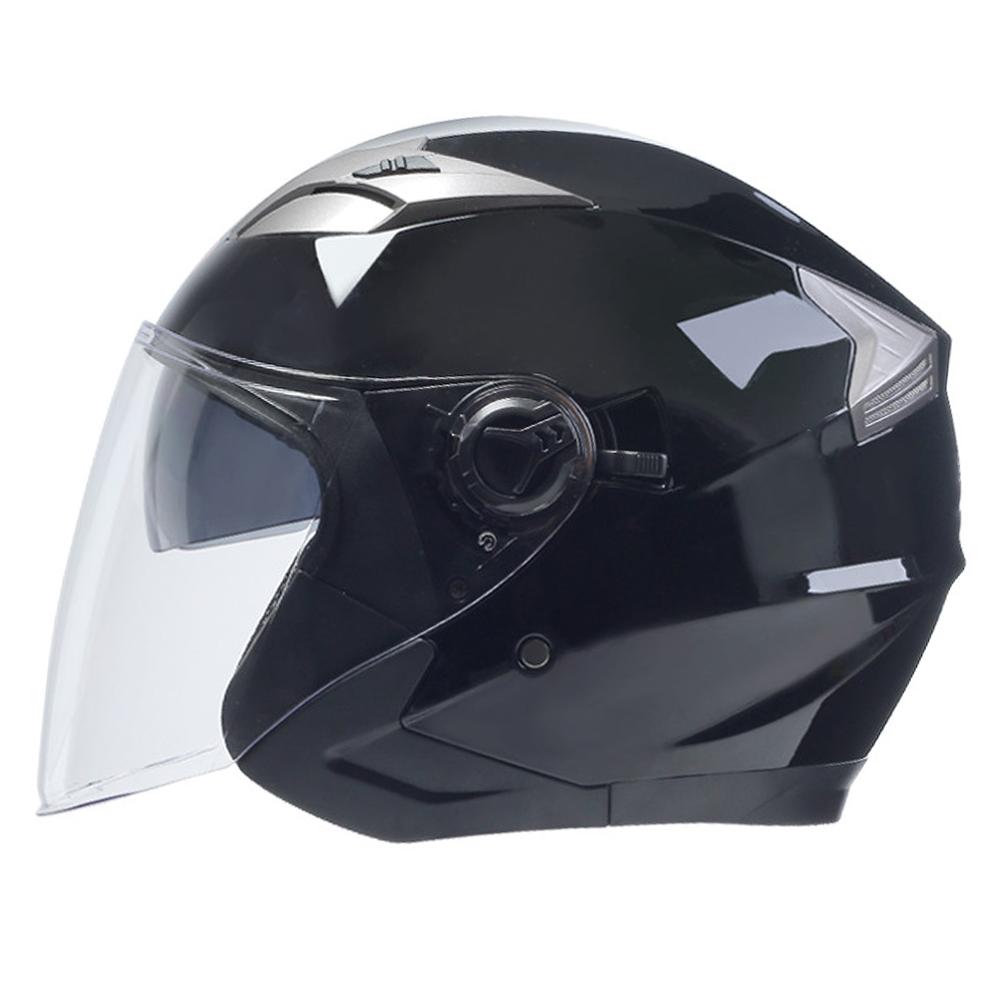 Half Face Helmet Safety Double Buckle Fashion Four Seasons Motorcycle Helmet Moto Men Women Double Lens Capacete De Moto DOT
