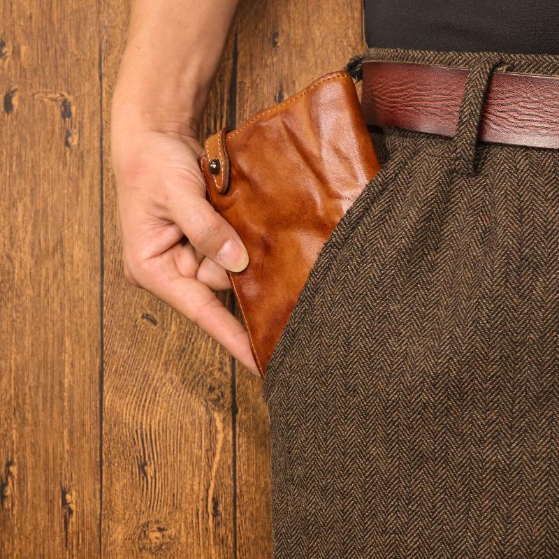 First Layer Cowhide Hand Painted Vintage Long Wallet for Men, Vintage Multi Slot Large Banknote Wallet