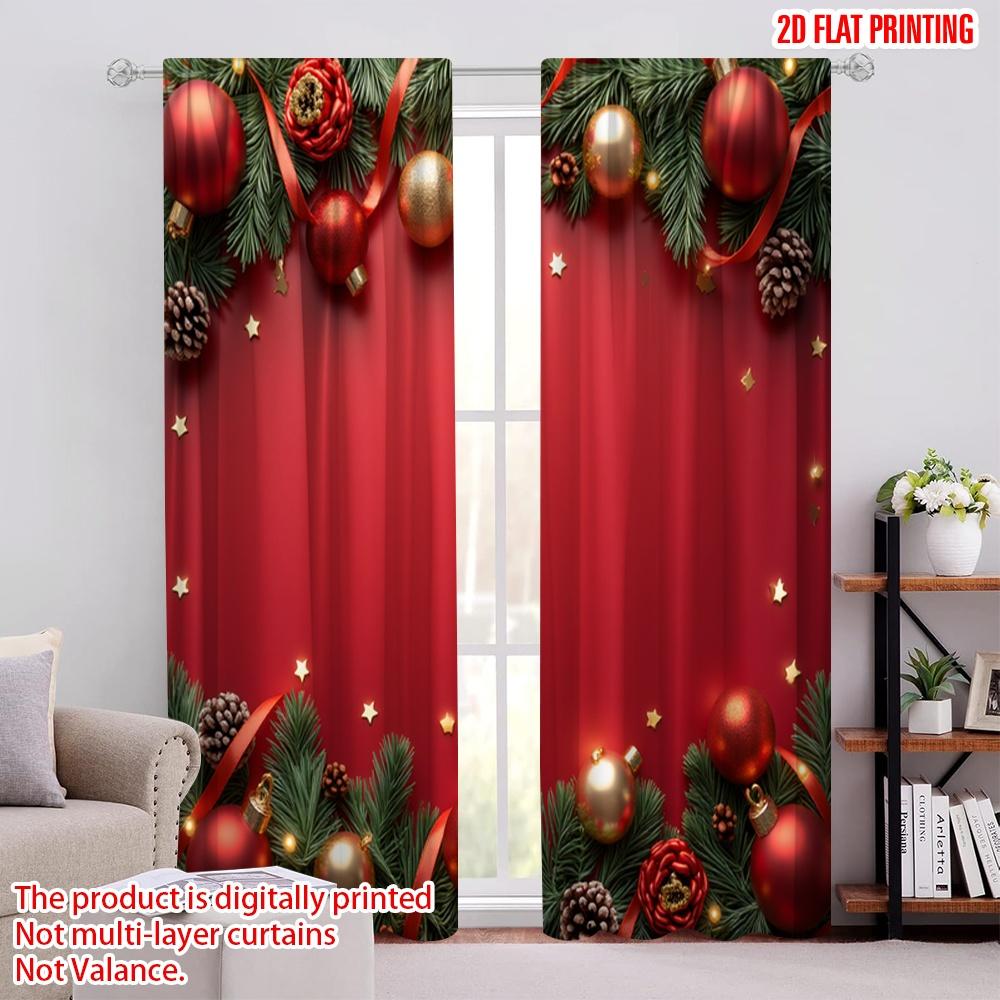 

2pcs 2D flat printing Christmas Window Drapes Beautiful and warm Christmas Versatile Fabric Without Electricity Festive Curtains 100*130 Rod Pocket 1pcs