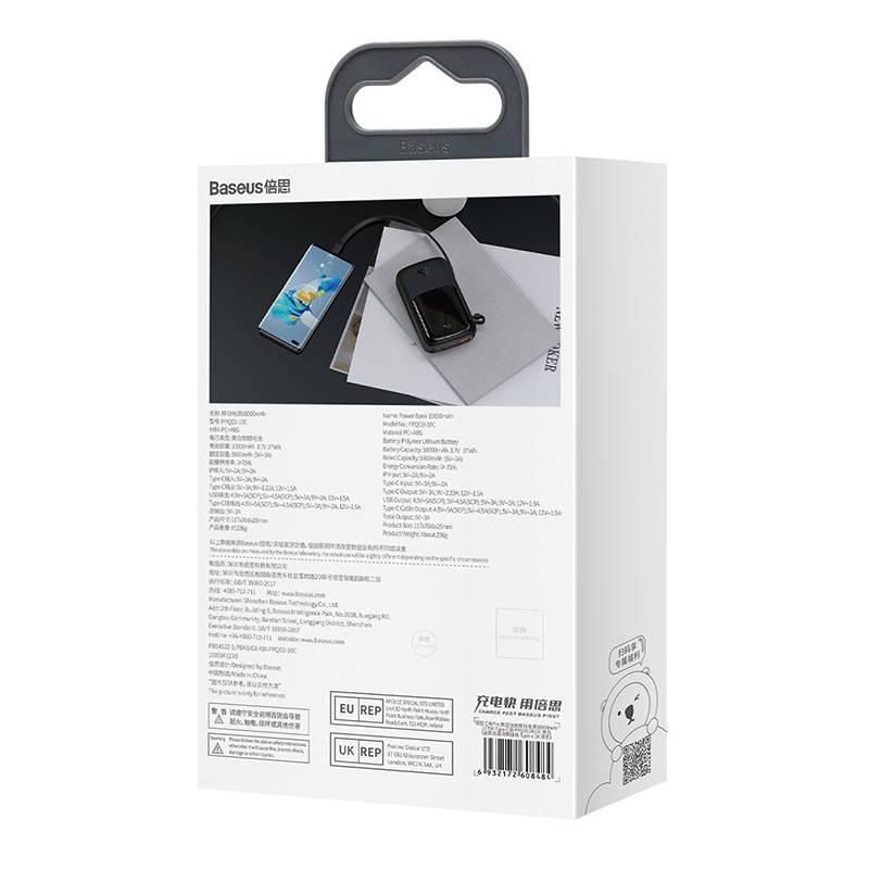 Powerbank Baseus Qpow Pro with USB-C, USB-C, USB Cable, 10000mAh, 22.5W (Black)