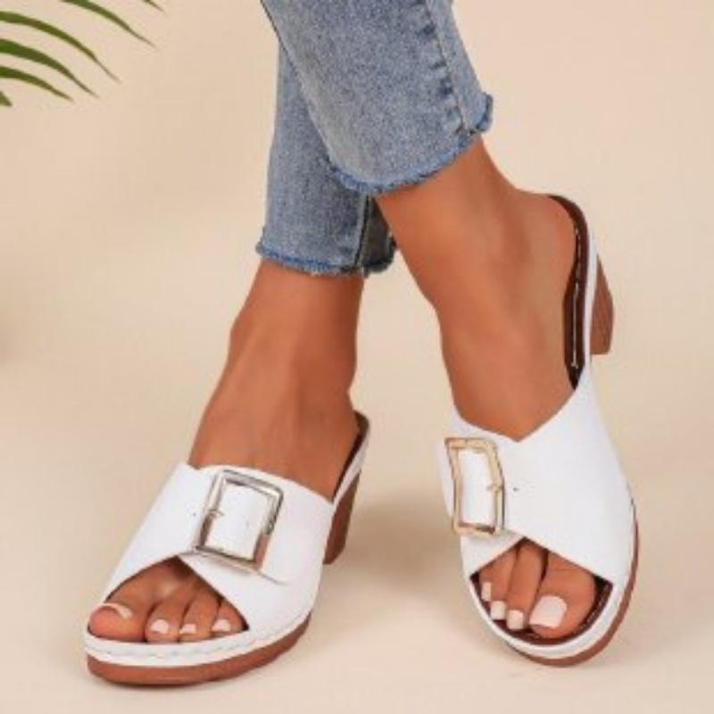 Fashion Women Slippers 2025 Summer New Fashion Soft Platform Shoes Ladies Chunky Heels Buckle Designer Slippers